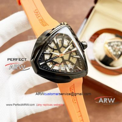 Replica Hamilton Adventure Series Black Stainless Steel Triangular Case Orange Rubber Strap Watch 